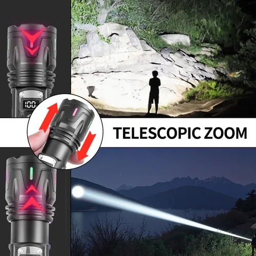 Vista 4 de Linternas recargables de alto lúmenes, linterna táctica de mano LED de 1000 lúmenes, luces de flash ajustables de alta potencia, 5 modos potentes