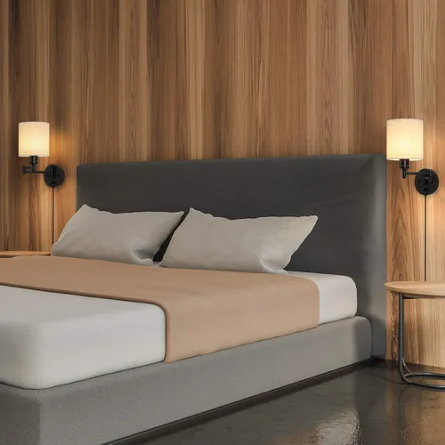 Vista 3 de CADUKE Juego de 2 apliques de pared enchufables, lámparas de pared con brazo oscilante Moderno, Accesorios de iluminación de pared para Lino