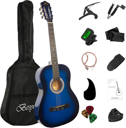Vista 10 de Guitarra Acústica Negra para Principiantes de 30 pulgadas, Paquete de Inicio, Guitarra para Estudiantes/Niños con Funda, Correa, 2 Púas, Cuerdas