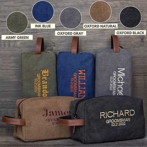 Vista 4 de Neceser personalizado – 5 colores – Kit de Dopp personalizado para padrinos de boda, bolsa de aseo bordada