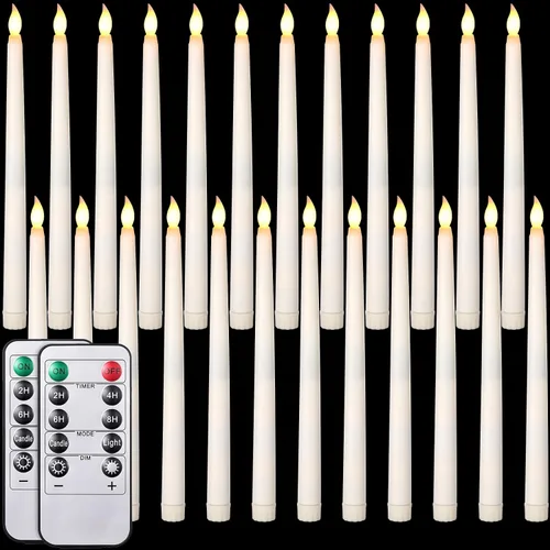 Vista 11 de Tuanse Paquete de 24 Velas Cónicas Parpadeantes Sin Llama de Navidad con Control Remoto y Temporizador, Velas Cónicas LED de Luz Blanca Cálida que