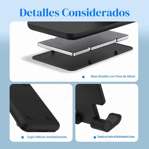 Vista 8 de Soporte para Teléfono Celular, Ángulo y Altura Ajustables Soporte para Teléfono Celular para Escritorio, Plegable y Portátil, Almohadilla