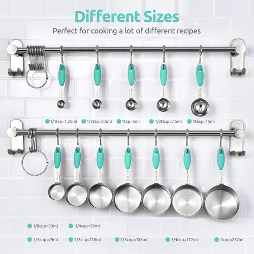 Vista 2 de U-Taste - Juego de tazas y cucharas medidoras: U-Taste 18/8 de acero inoxidable, 12 piezas, apilamiento de metal, juego de medidas para cocina
