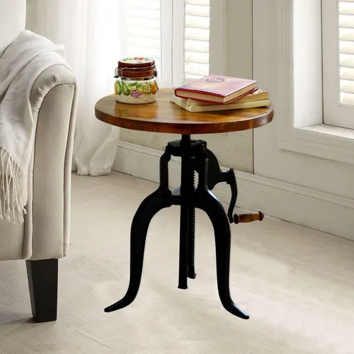 Vista 8 de Carolina Chair & Table Mesa auxiliar rústica con manivela ajustable de 18 pulgadas, base de hierro fundido para granja, sala de estar o dormitorio