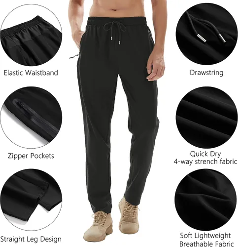 Vista 2 de Mens Lightweight Quick Dry Hiking Running Pants Outdoor Sports Breathable Zipper Pockets Athletic Work Pants