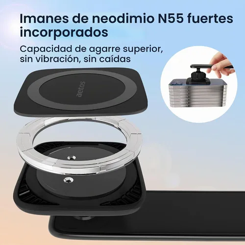 Vista 6 de aetos Soporte para teléfono MagSafe para iPhone 17/16/15/14/13/12 Pro/Plus/Max y teléfonos Android con adaptador de anillo. Cabezal giratorio