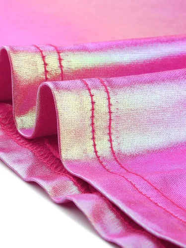 Vista 6 de Allegra K Top multicolor brillante de manga corta con textura metálica para mujer