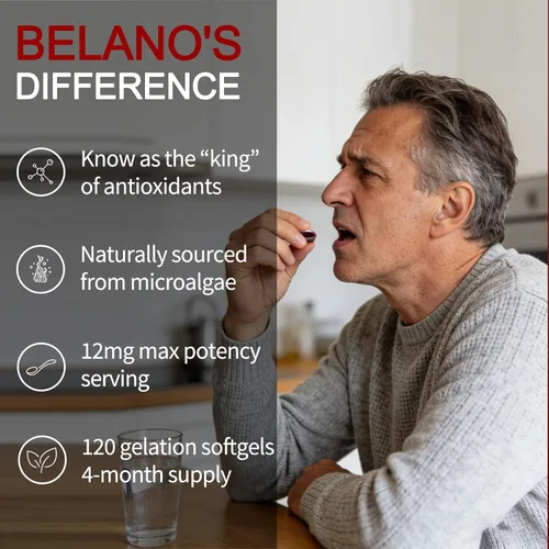 Vista 3 de Belano's Astaxantina 12 mg, cápsulas blandas de astaxantina, suplemento antioxidante premium de astaxantina Apoyo de salud y energía, sin OMG