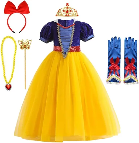 Vista 60 de MYRISAM Disfraz de princesa blanca como la nieve para niñas, Halloween, carnaval, cosplay, Navidad, cumpleaños (con accesorios para capa)