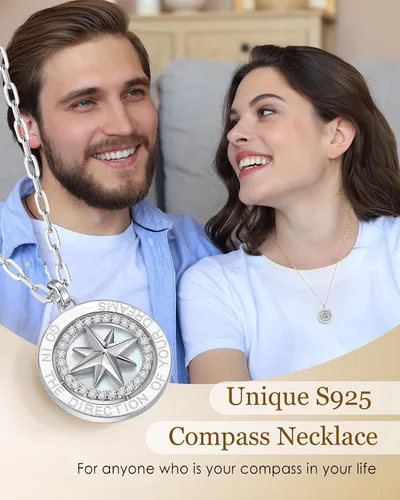 Vista 2 de LOUISA SECRET Regalos de Graduación para Ella 2025, Collar de Plata de Ley S925 con Brújula y Piedra Natal Colgante para Ella, Joyería de Cumpleaños