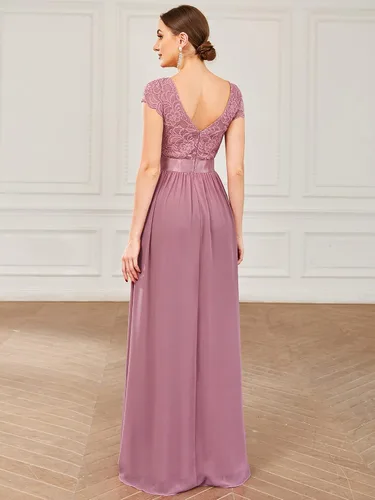 Vista 2 de Ever-Pretty Elegante vestido de dama de honor de gasa con cuello en V y manga corta para mujer 057B