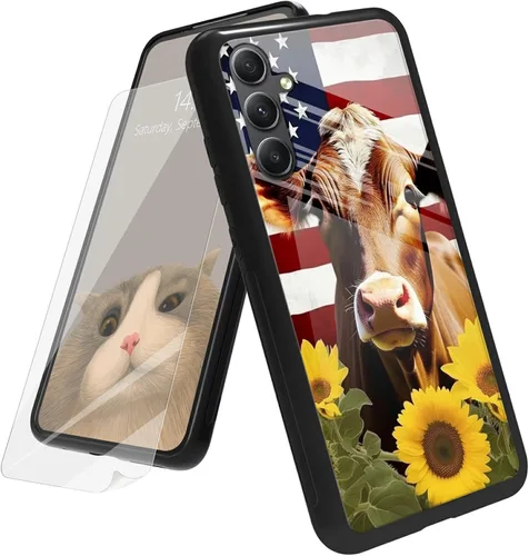 Vista 67 de Funda para Samsung Galaxy A12 5G con protector de pantalla, parte trasera de vidrio templado + TPU de silicona suave que absorbe los golpes