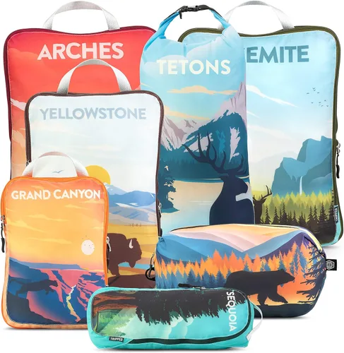 Vista 15 de TRIPPED Travel Gear Juego de 7 cubos de embalaje de compresión grandes para Negro
