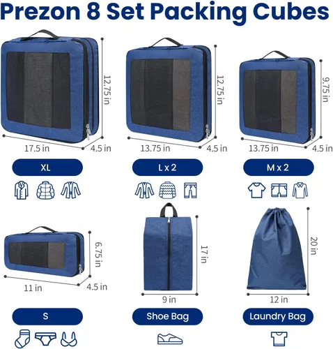 Vista 3 de Juego de 8 juegos6 juegos4 cubos de compresión para viajes, artículos esenciales ligeros de viaje para vacaciones, accesorios de viaje para maleta