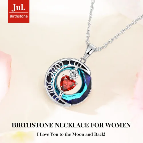 Vista 34 de Collares de cristal para mujer, regalos para aniversario de esposa, regalos de cumpleaños para mujeres, collar de zafiro azul con la frase "I Love
