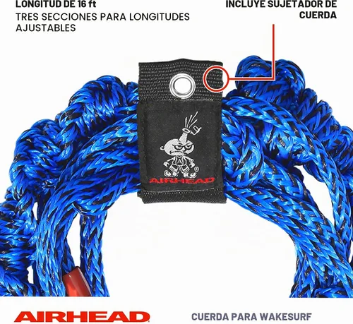 Vista 2 de Airhead Cuerda de wakesurf trenzada en espiral, 3 secciones, 16 pies