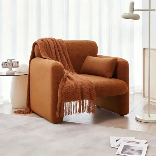Vista 13 de Sillas de acento de 33.86 pulgadas, silla moderna con brazos de tela sherpa, cómodo sillón tapizado para descanso, sofá individual con almohada