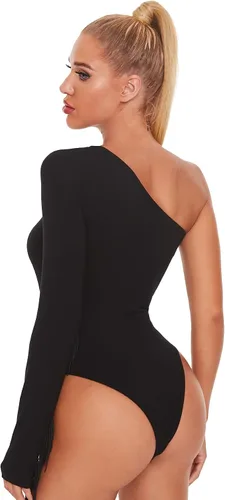 Vista 2 de VERDUSA Bodysuit de manga larga con un solo hombro y ribete de flecos para mujer