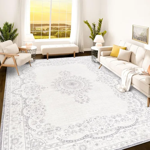 Vista 65 de Istana Alfombra larga antideslizante de 2.5 x 8 para el hogar, para pasillo y cocina, lavable, sedosa y suave al tacto, elegante, color azul y marfil