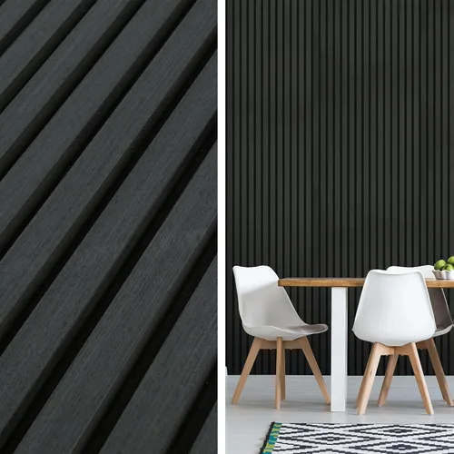 Vista 4 de Paquete de 3 paneles de pared de listones de madera para decoración de pared interior, cancelación de ruido, 94.5 x 11.4 pulgadas, paneles de pared