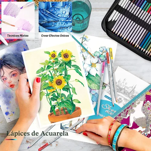 Vista 6 de Soucolor Paquete de 73 suministros de arte para adultos, regalos de artistas, suministros escolares, lápices de dibujo con cuaderno de bocetos