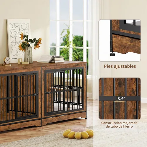 Vista 6 de Rovibek 78 Mueble Jaula Doble para Perros para 2 Perros Grandes de Interior, Muebles de Madera Jaulas para Perros con Cuenco para Perros, Mueble