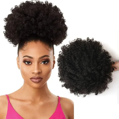 Vista 15 de Extensión de cola de caballo afro rizada encrespada con cordón para mujeres, cola de caballo afro con cordón, rizos encrespados sintéticos, piezas