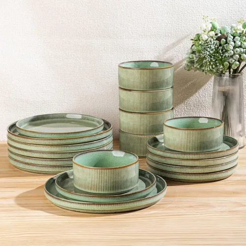 Vista 31 de GBHOME Stoneware Dinnerware Sets for 4, 12-Piece Plates and Bowls Set