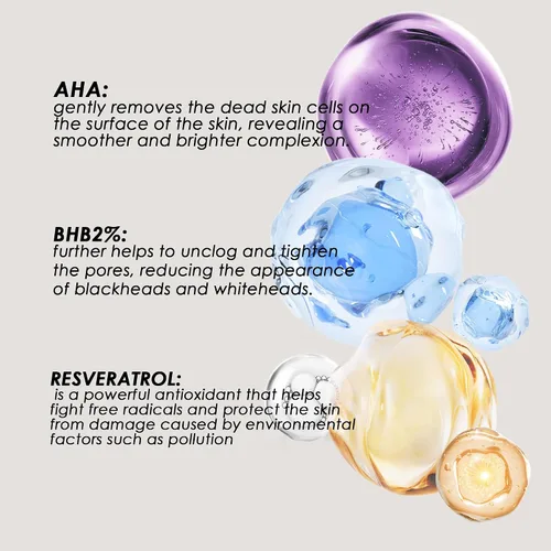 Vista 5 de ALMOES - Suero exfoliante facial con AHA y 2% BHB para eliminar puntos negros, exfoliante facial para tono y textura, minimizador de poros, suero