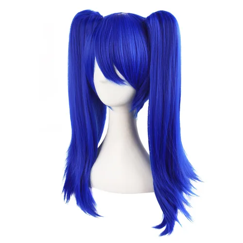 Vista 3 de MapofBeauty 20 pulgadas/19.7 in doble cola recta pelo Cosplay pelucas (azul marino)
