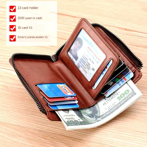 Vista 3 de Carteras de cuero para hombres con bloqueo RFID, ranura para tarjetas de identificación separadas, B3001, Clásico