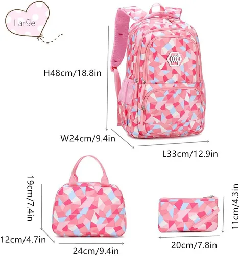 Vista 2 de MITOWERMI 3Pcs Backpack for Girls Boys Kids Backpack with Lunch Box for Elementary Middle High School