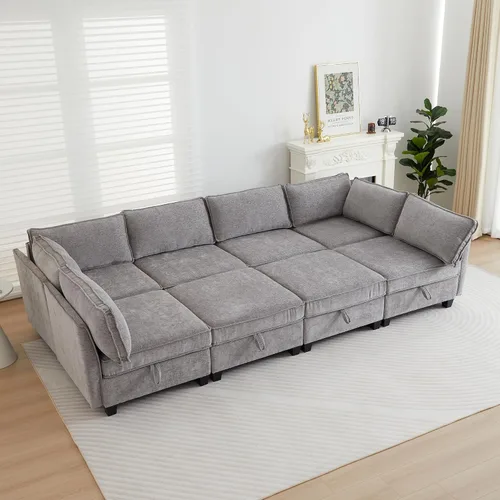 Vista 40 de ORRD Juego de sofá modular esquinero de gran tamaño, sofá convertible en forma de L con almacenamiento, sofá modular de 8 plazas con otomanas y Beige