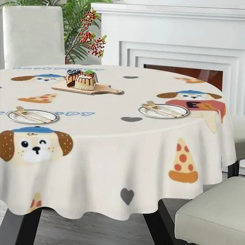 Vista 5 de Cute Luck Dog Round Tablecloth Table Cloth Decor Washable Table Cover with Wrinkle Resistant for Home Kitchen Dining Room Picnic Camping Party