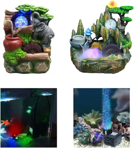 Vista 2 de Bomba de agua sumergible con luz LED para fuentes de mesa de interior, acuario, pecera (180L/H 3W)