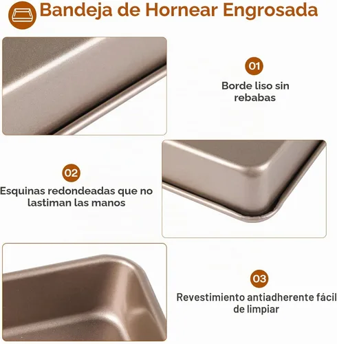 Vista 5 de Juego de moldes para hornear profundos, 3 piezas rectangulares