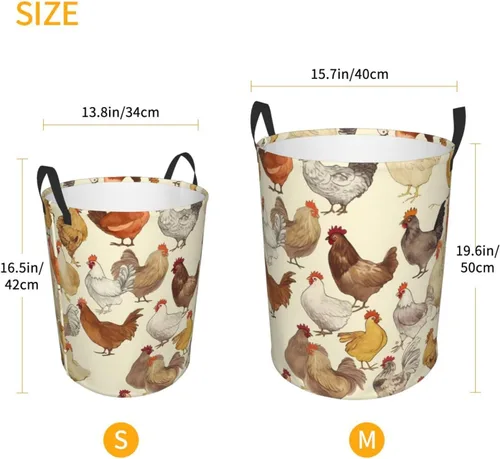 Vista 5 de Cesto circular con estampado de una cría de pollos impermeable, cesta organizadora de almacenamiento con asas para ropa, juguetes, pequeña