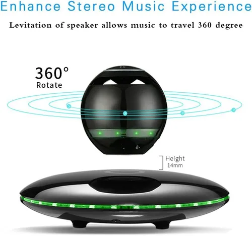 Vista 2 de Infinity Orb - Altavoz magnético con levitación Bluetooth 4.0 LED y flash flotante inalámbrico con micrófono y botones táctiles (negro)