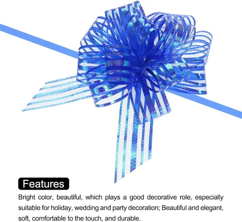 Vista 4 de MECCANIXITY 5 lazos metálicos de organza de 4 pulgadas para envolver regalos, cinta azul para cestas de boda, regalos de Navidad, día de San Valentín