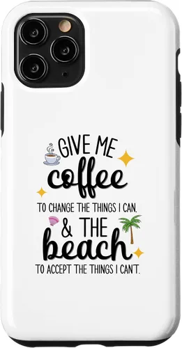 Vista 10 de iPhone 15 Funny Beach and Coffee Lovers "Give Me Coffee and the Beach" Case