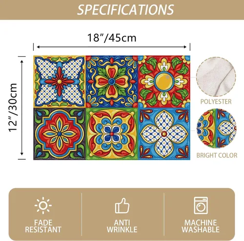 Vista 2 de Rvsticty Juego de 4 manteles individuales de talavera mexicana de cerámica del Cinco de Mayo, adornos étnicos folclóricos mexicanos, decoraciones