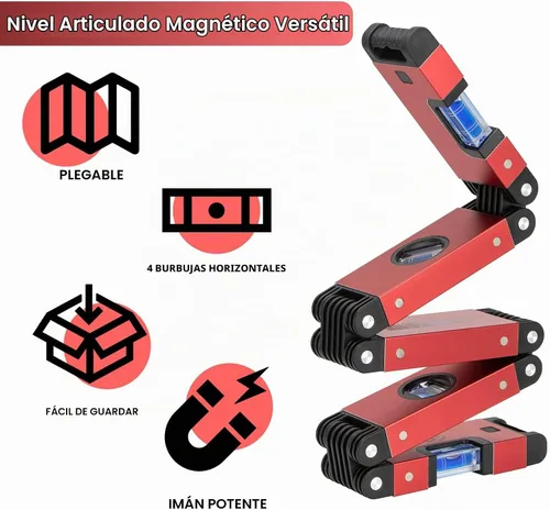Vista 3 de Nivel plegable, herramienta de medición plegable de 5 secciones para varias esquinas, escaleras, medición precisa de múltiples ángulos, aleación