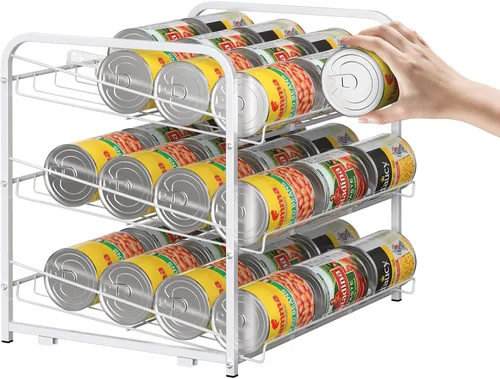 Vista 5 de MOOACE Organizador apilable para latas, paquete de 2, dispensador de almacenamiento de latas para 72 latas, organizador de latas para armario