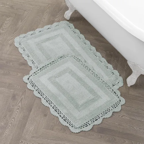 Vista 20 de Laura Ashley Alfombra de baño de algodón de ganchillo 17x24 in, Aqua