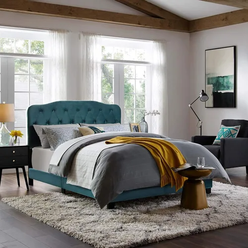 Vista 6 de Modway Amelia - Cama matrimonial tapizada en terciopelo copetudo, color gris