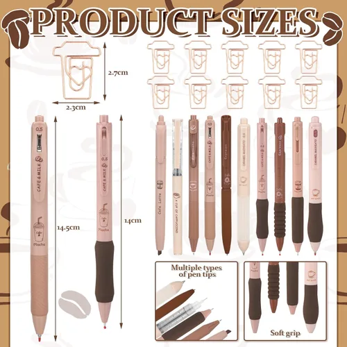 Vista 2 de Geyoga 71 bolígrafos de café a granel para amantes del café, suministros de papelería estética, bolígrafos de tinta de gel, retráctiles, punta fina