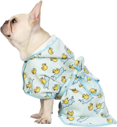 Vista 24 de HDE Bata de baño para perro, súper absorbente, de secado rápido, para cachorros, ajustable, con capucha, para perros tallas S-XXL con patos de goma