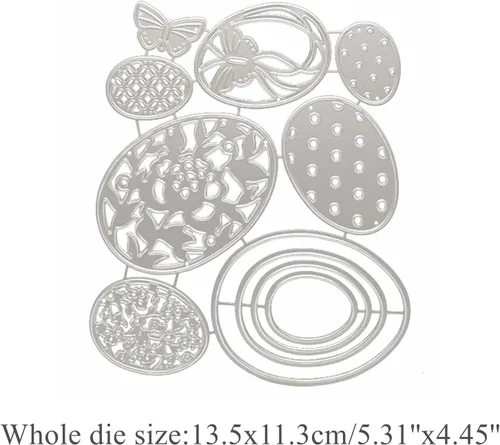 Vista 2 de Juego de 7 piezas de huevos de Pascua troquelados de metal, diseño de flores, mariposas, huevos, marco, plantillas de troqueles de corte