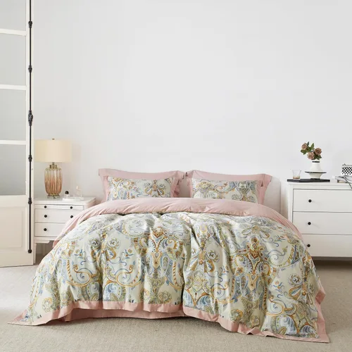 Vista 8 de SUSYBAO Funda de Edredón de Plantas Coloridas Queen 100% Algodón Egipcio Juego con Patrón Acuático 3 Piezas 1 Funda de Edredón Botánica de Hojas