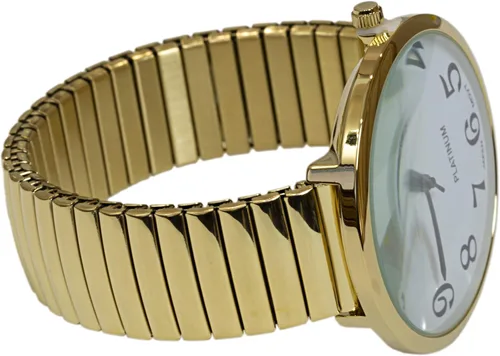 Vista 3 de Reloj de banda elástica con números grandes para mujer, color dorado 1262G, Dorado, blanco, Casual